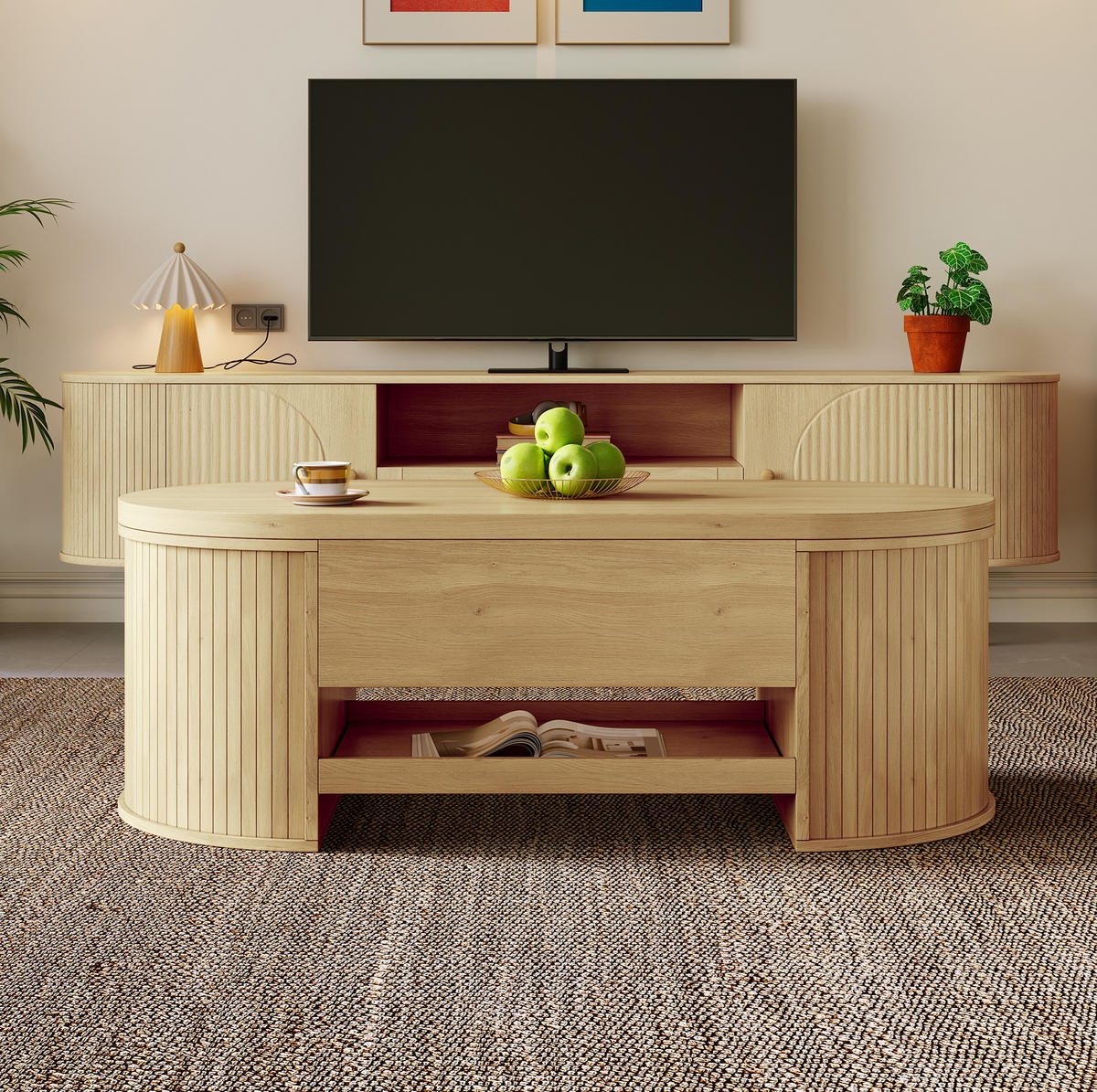 KONFERENČNÝ stolík s výklopnou doskou 110/55,5 cm, MDF, prírodný - prírodná farba, kompozitné drevo (110/55.5/40cm) - Flora Grace