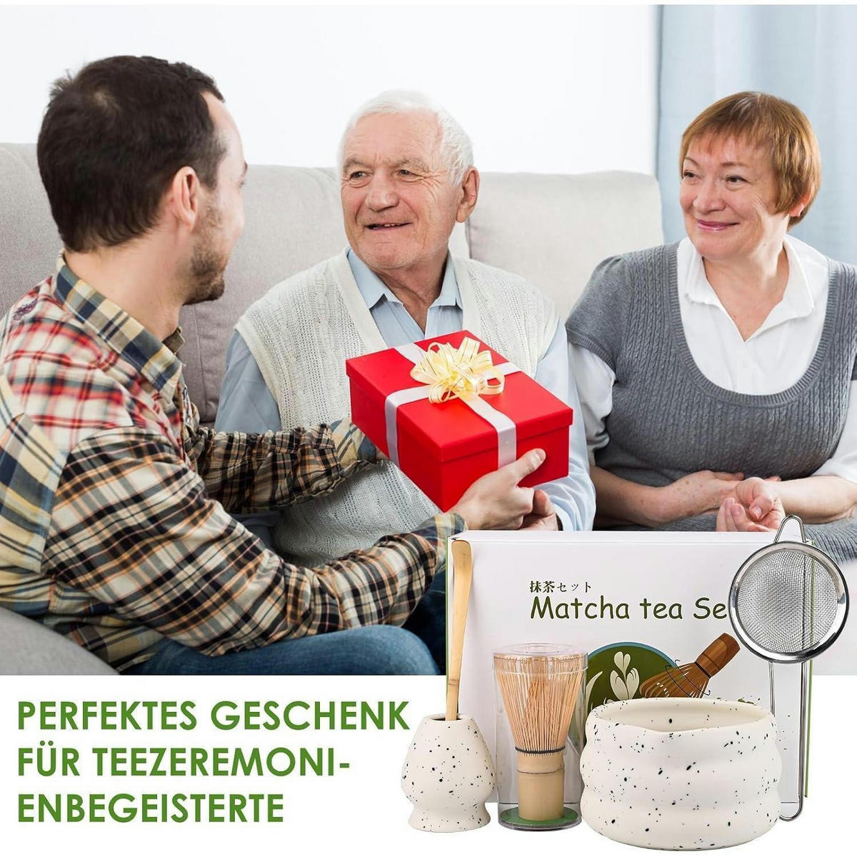 MATCHA-SET 5-teilig Weiß Keramik Bambus - Weiß, Keramik (20/1/20cm)