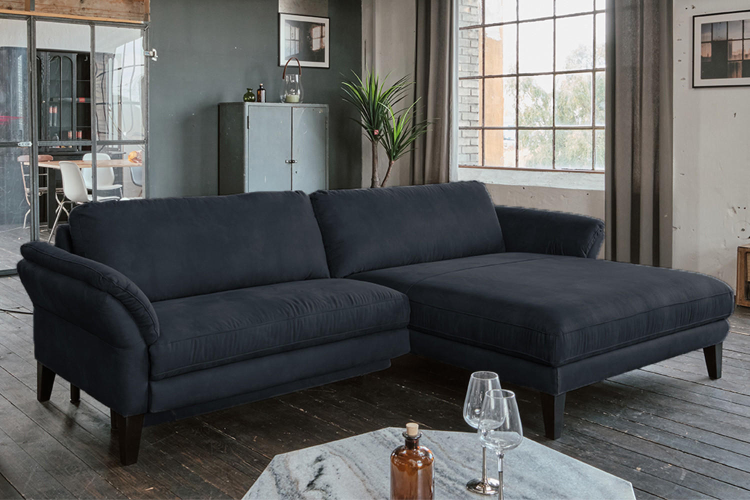 ECKSOFA MALTA Schwarz Webstoff - Schwarz, Buchenholz/Textil (302/175cm) - KAWOLA