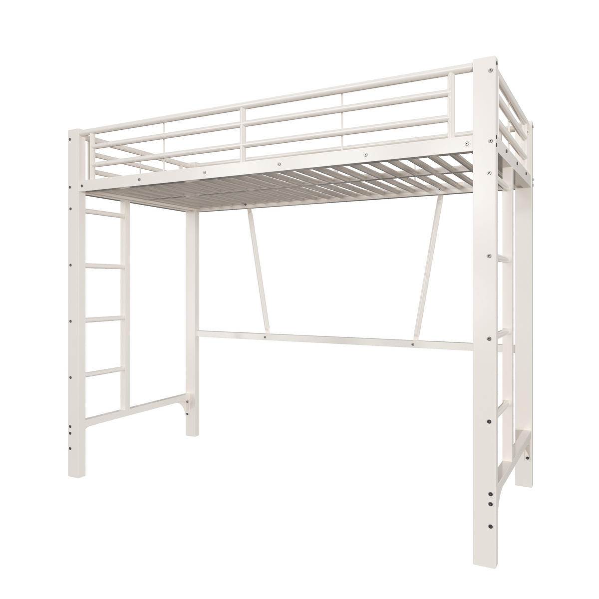 HOCHBETT 90/200 cm in Weiß mit Doppelleiter, Schutzgeländern und offenem Raum unter dem Bett aus Metall - Weiß, Metall (90/200cm) - STILVORA