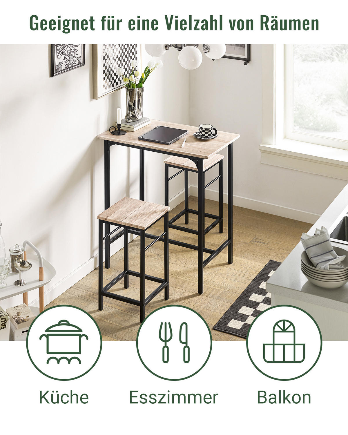 BARTISCH + 2 x BARHOCKER - Naturfarben, Holzwerkstoff (80/88/50cm) - SoBuy