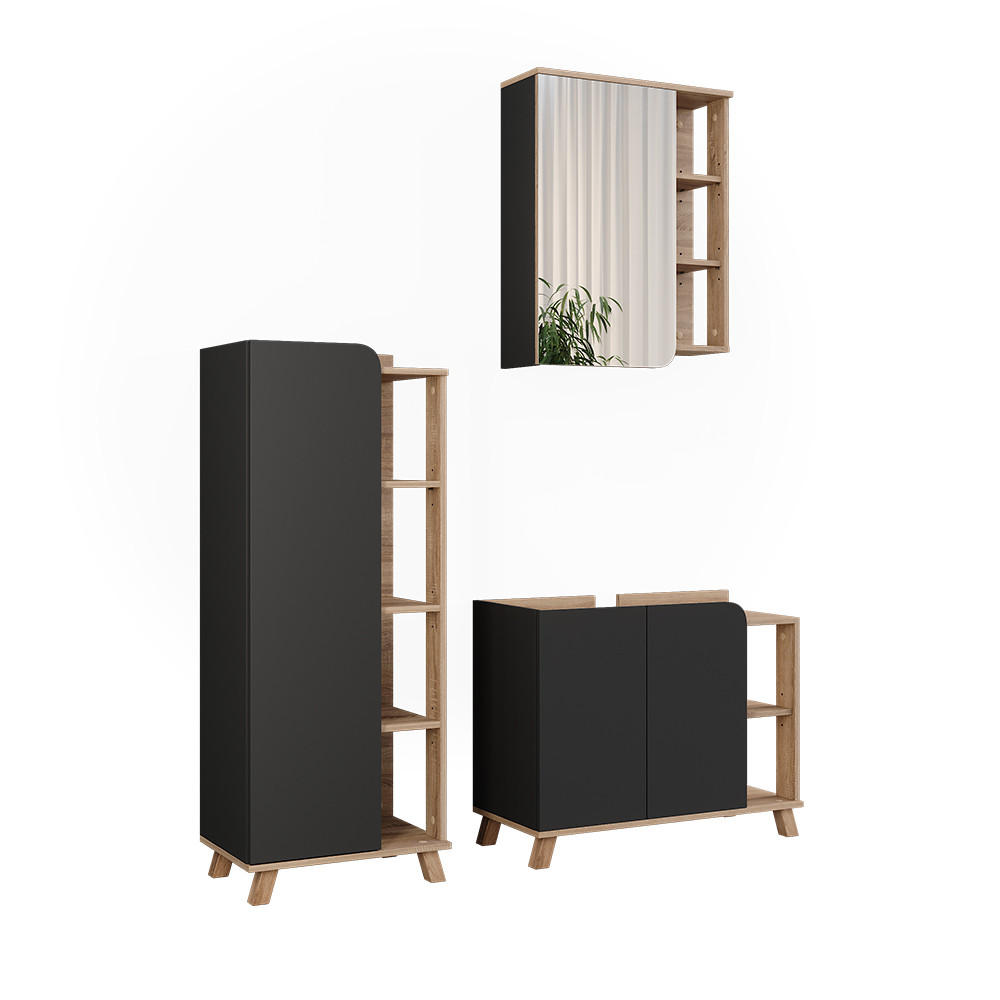 BADMÖBEL-SET Karen Sonoma/Anthrazit 3 Teile - Anthrazit, Holzwerkstoff (80/65/35cm) - Vicco