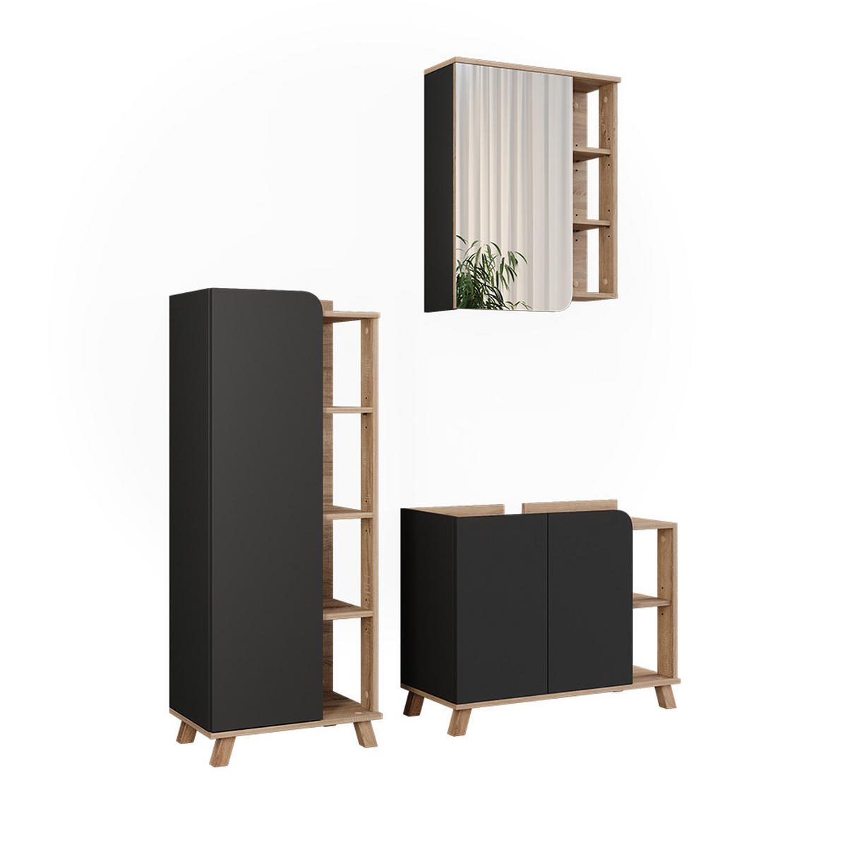 BADMÖBEL-SET Karen Sonoma/Anthrazit 3 Teile - Anthrazit, Holzwerkstoff (80/65/35cm) - Vicco