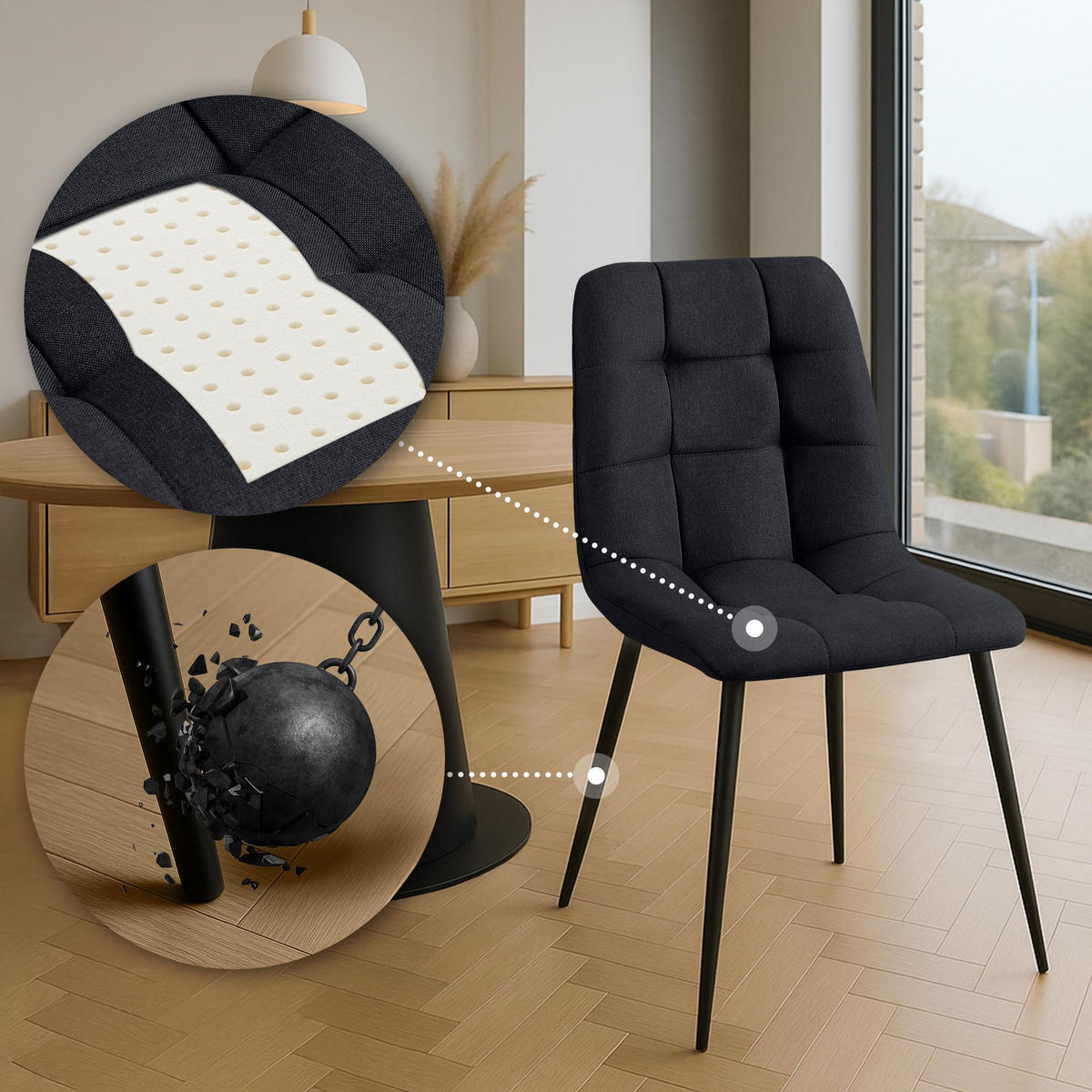 STUHL Stoff Schwarz - Schwarz, Textil/Metall (45/84/55cm) - CLP