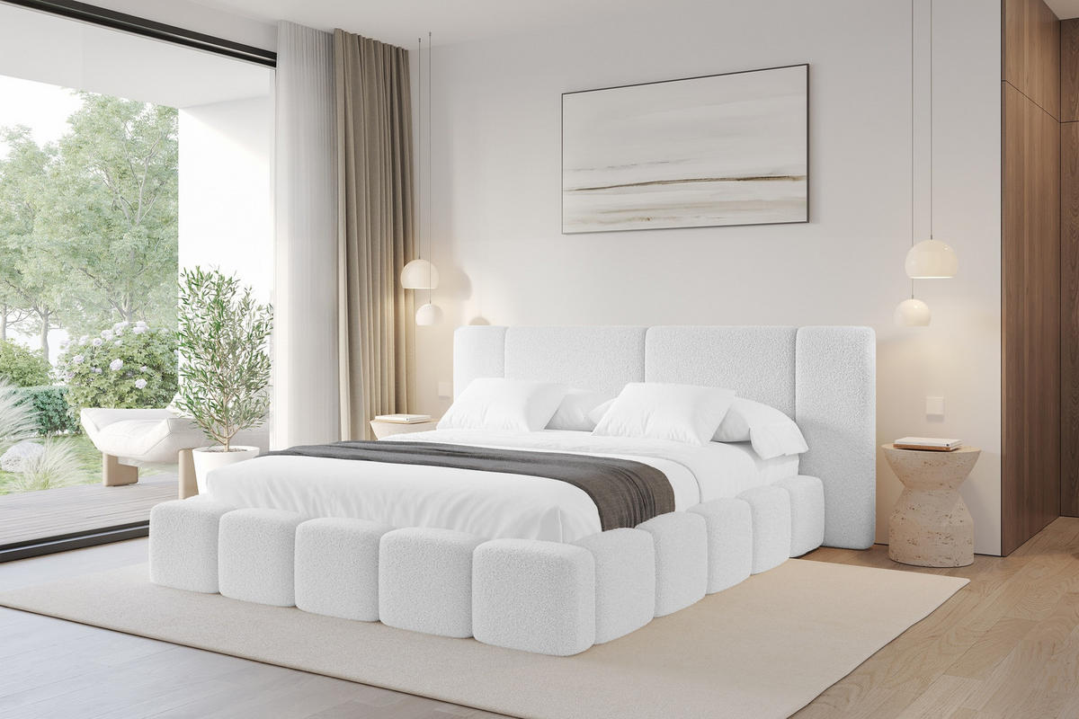 POLSTERBETT mit Bettkasten und Lattenrost, Bett mit Matratze H3/H4 - NILO 140x200 Weiß - Weiß, Holzwerkstoff/Textil (140/200cm) - ALTDECOR