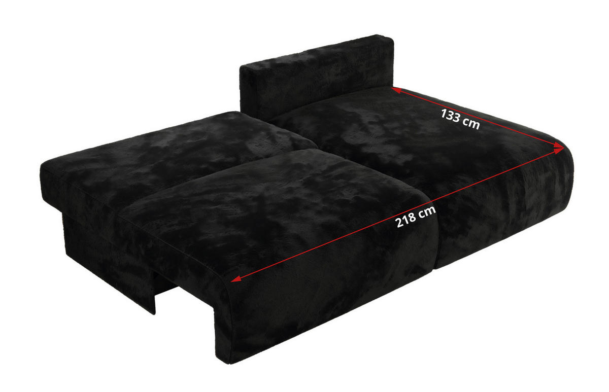 ECKSCHLAFSOFA VIVO L Schwarz Plüsch - links - Schwarz, Kunststoff/Textil (223/150cm) - MKS