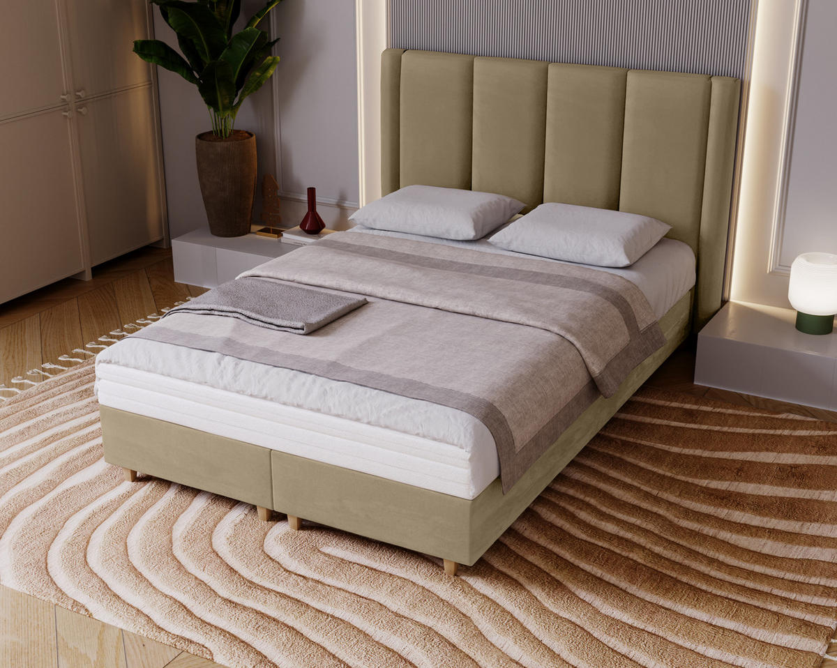 POLSTERBETT Bella, 160x200, Beige, Velourstoff, Doppelbett mit Matratze - Beige, Holz/Kunststoff (160/200cm) - Marpur