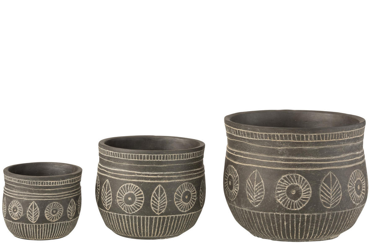 BLUMENTOPF FRESKO - Töpferei - Grau - L - Ø 23,5 cm - Grau, Keramik (23.5/19cm) - J-Line