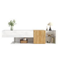 TV-KOMMODE in Hochglanz Weiß mit Holzoptik und Glasregalen 180/38/48 cm - Weiß, Holzwerkstoff (180/48/38cm) - Redom