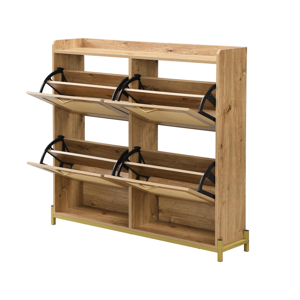 SCHUHSCHRANK Holz Rattantüren 4 Türen Metallrahmen Regal - Naturfarben, Holzwerkstoff (24/100/108.5cm) - FLIEKS