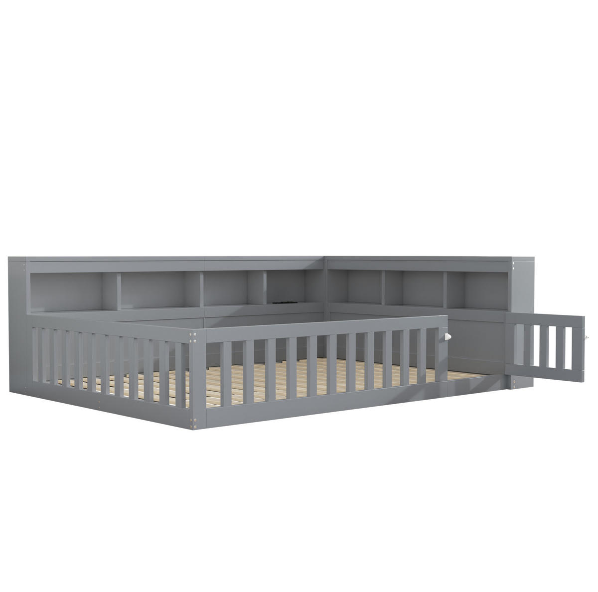 BETT 140/200 cm Grau aus Spanplatte und MDF mit USB und Stauraum - Grau, Holzwerkstoff (140/200cm) - OKMYHOME
