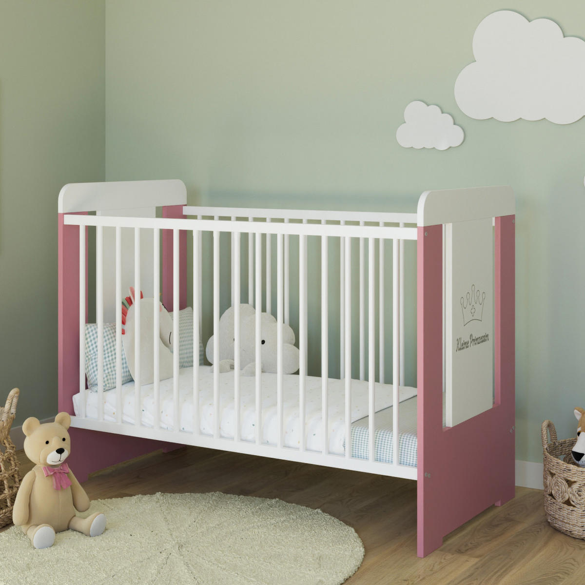 KINDERBETT Princess - Pink/Weiß, Holz (60/120cm) - Kids Collective