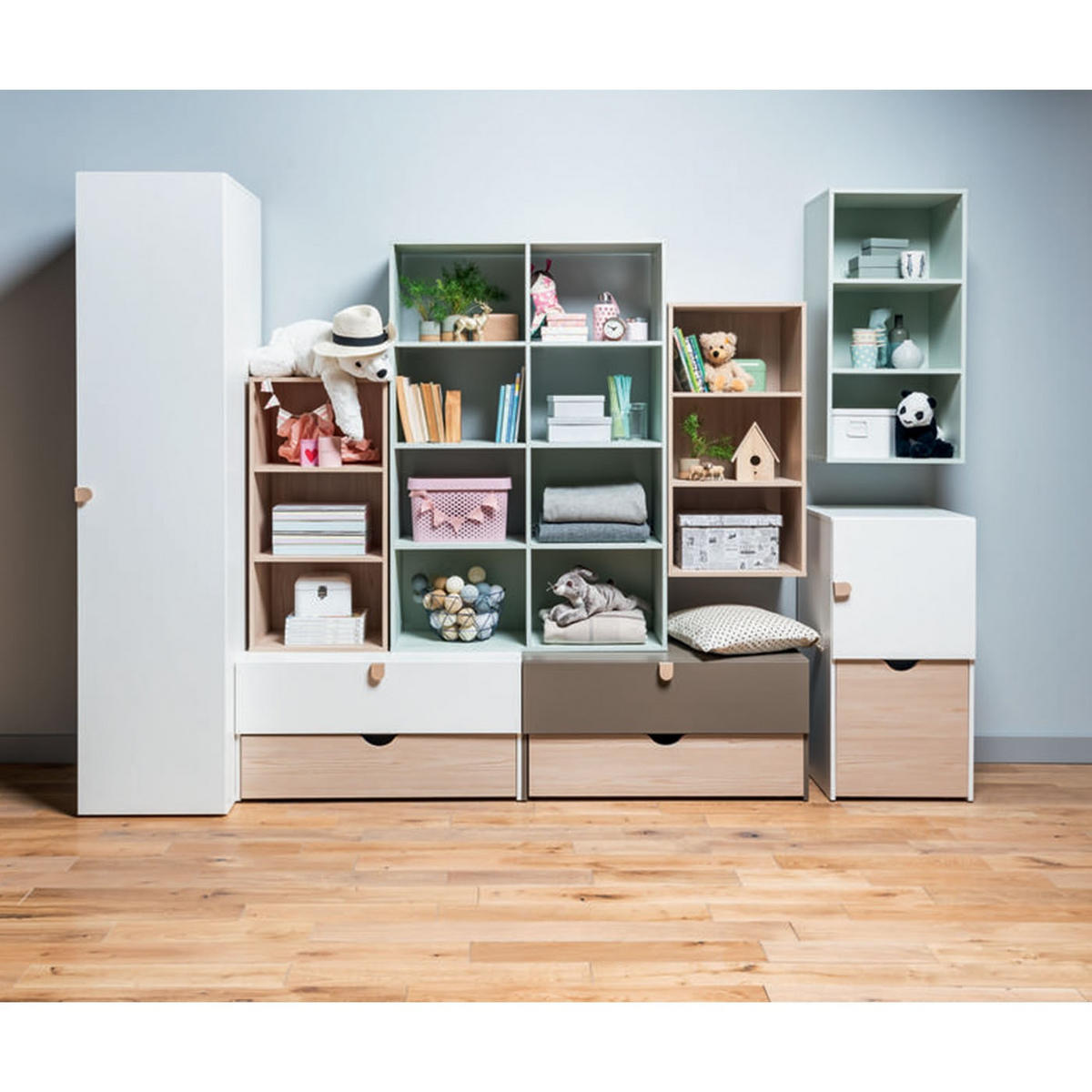 KOMMODE auf Rollen mit abnehmbarem Würfel - STIGE - 47/49/94 cm - Weiß, Holzwerkstoff (49/94/47cm) - Calicosy