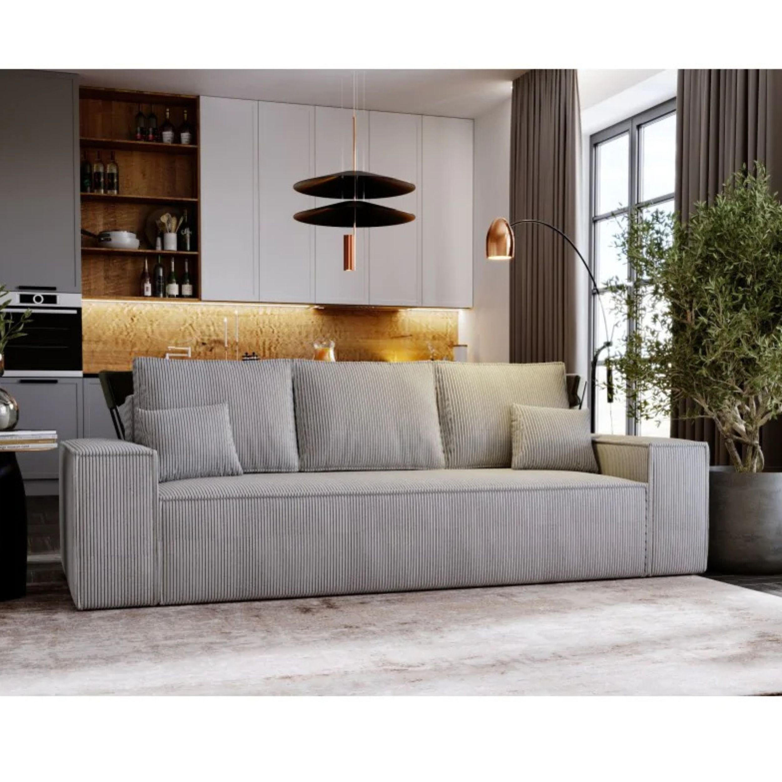 SCHLAFSOFA AGA, Sofa mit Schlaffunktion und Bettkasten, Farbe: Hellgrau, Cordstoff - Hellgrau, Textil (256/94/97cm) - Sepro Meble