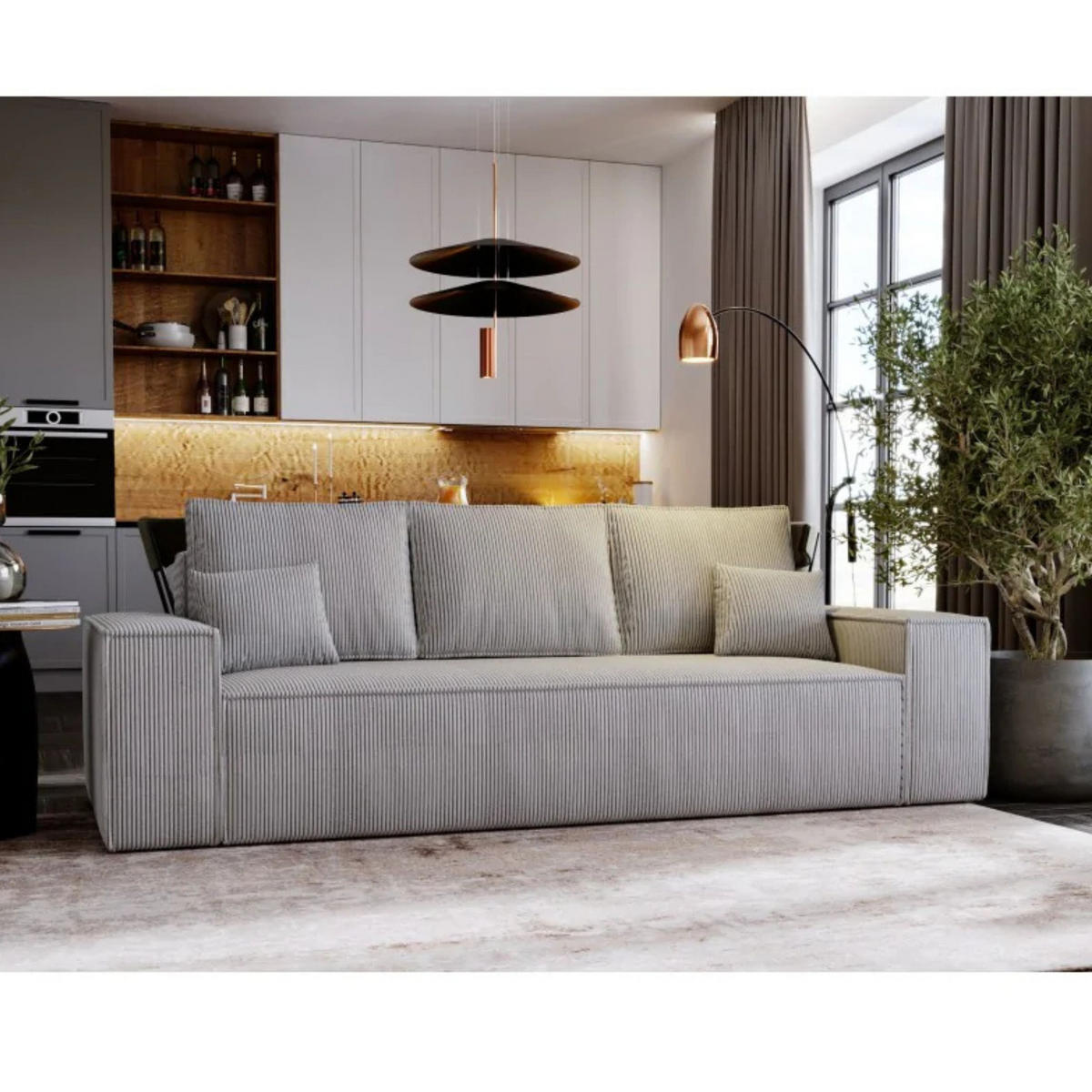 SCHLAFSOFA AGA, Sofa mit Schlaffunktion und Bettkasten, Farbe: Hellgrau, Cordstoff - Hellgrau, Textil (256/94/97cm) - Sepro Meble