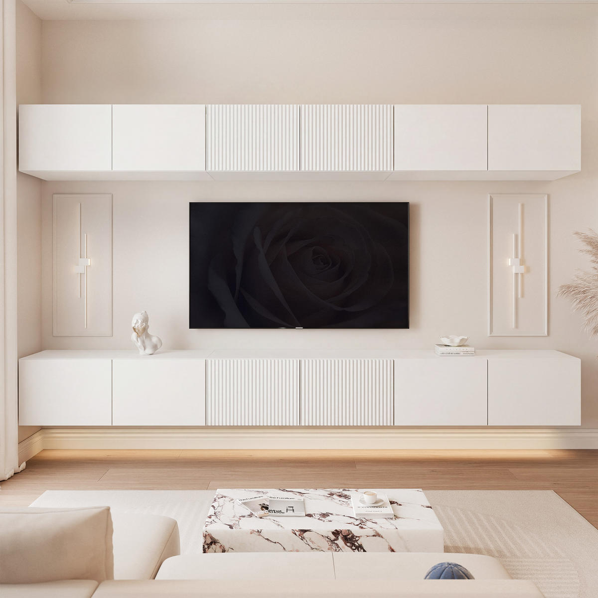 TV-LOWBOARD ANGEL X mit LED-Beleuchtung, 300 cm Weiß matt - Weiß, Holzwerkstoff (300/72/40cm) - Idohome