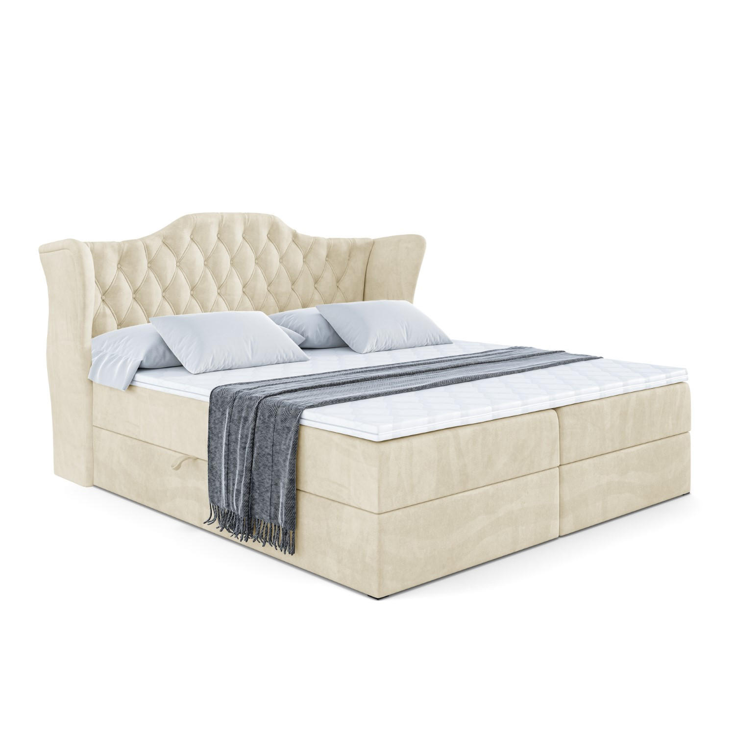 BOXBETT mit Matratze H4 und Lattenrost - VILA - 160x200 cm - H4 - Beige - Beige, Holzwerkstoff (160/200cm) - ALTDECOR