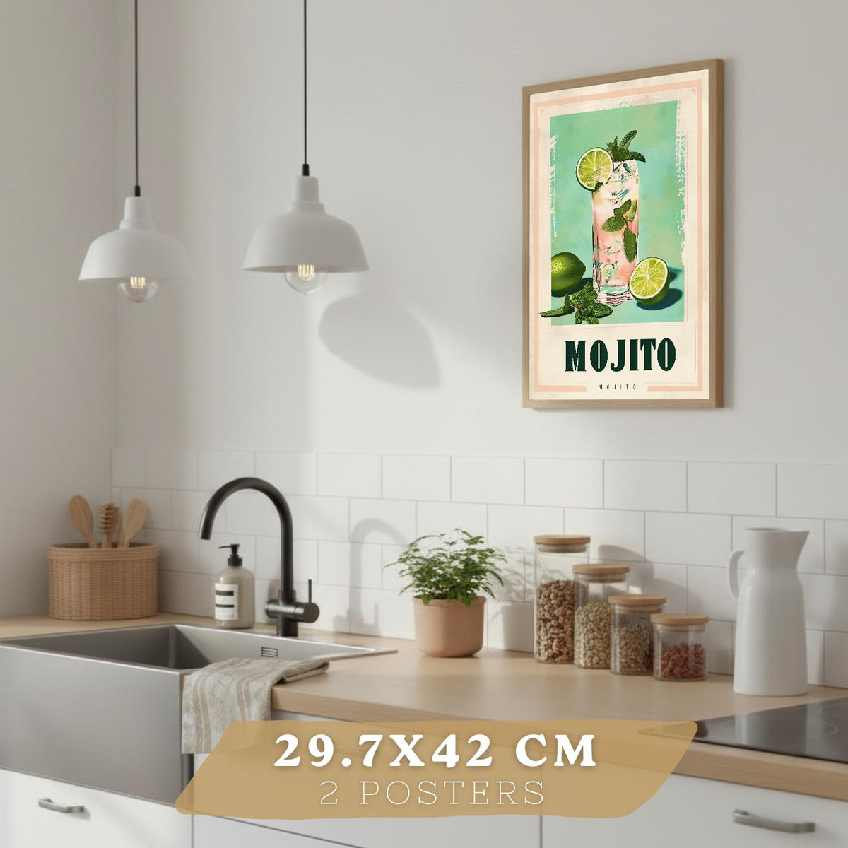 PLAKAT Sada 4 Koktejlový nápoj A3 Černý rám - černá, papír (29.7/1/42cm) - Nacnic