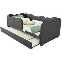 AUSZIEHBETT 90/190 cm mit Rausfallschutz, Wolken-Kopfteil & Leinenbezug, Grau - Grau, Textil (90/190cm) - Redom