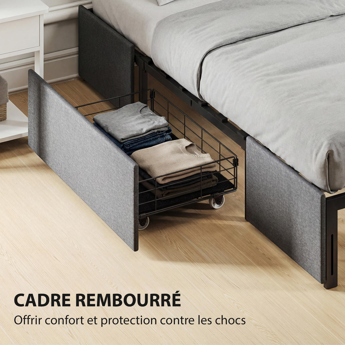 BETT 140x190 cm DE-14668 mit 3 Schubladen Grau - Grau, Metall (140/190cm) - ComfortXL