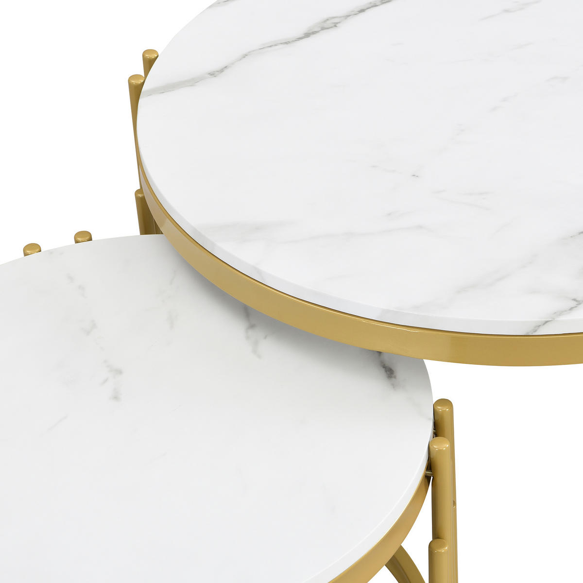 SATZTISCHE Runde in Marmor-Optik Weiß & Gold - Weiß, Holzwerkstoff (71.5/71.5/44cm) - Urban Meuble