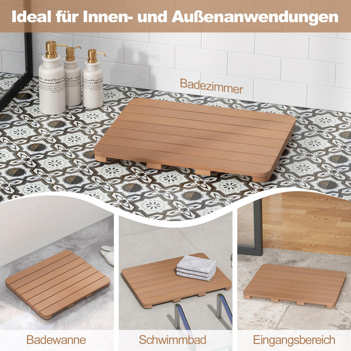 BADEMATTE Braun - Braun, Kunststoff (48/60cm) - COSTWAY