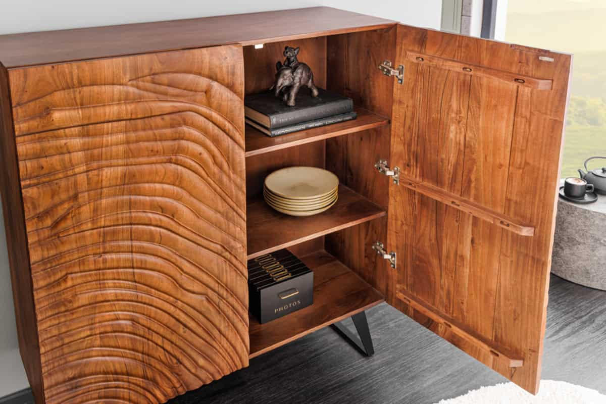 HIGHBOARD FLUI Akazie Braun 120cm - Schwarz/Braun, Holz/Metall (100/120/38cm) - riess-ambiente