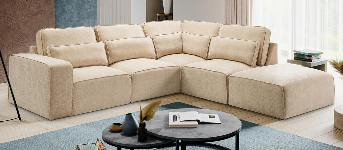 ECKSOFA beige Webstoff, Sofa 305 x 281 cm, L-Sofa rechts - Beige, Holz/Textil (305/281cm) - Inn.Furn
