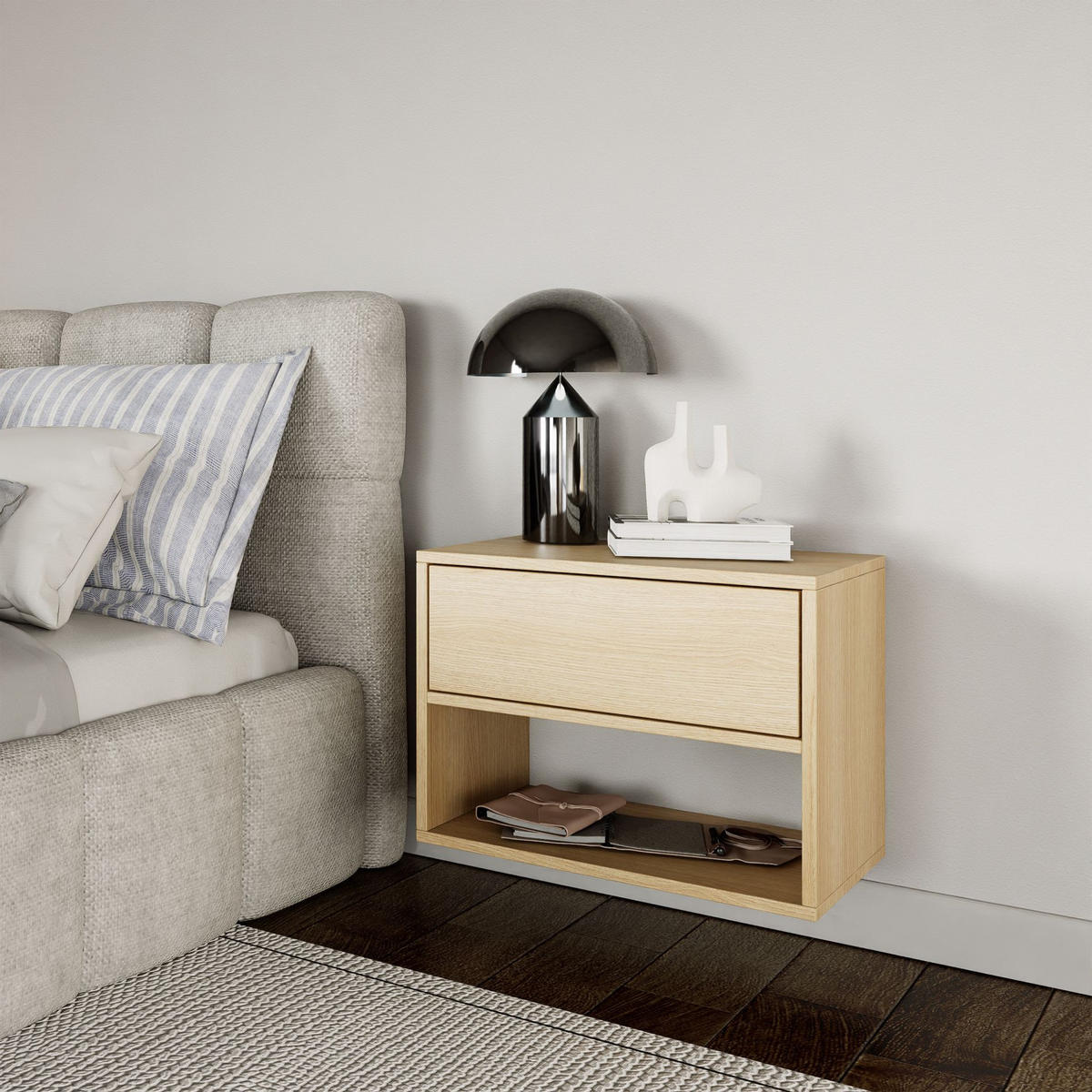 NACHTTISCH hängend Framme Eiche Holzoptik mit Fach, 50 cm - Beige, Holzwerkstoff (50/40/36cm) - Selsey