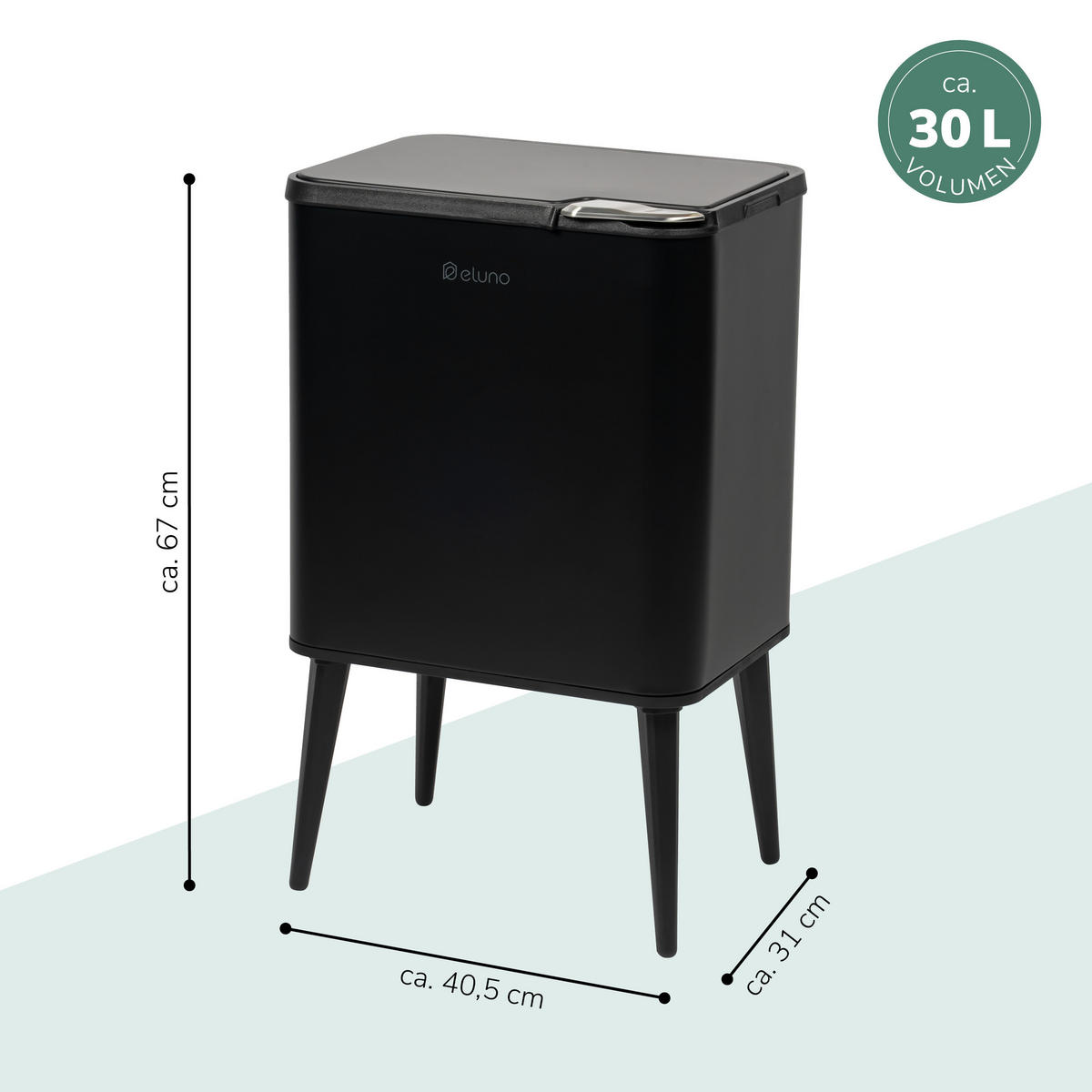 ABFALLEIMER, 30 Liter, aus Metall, schwarz - Schwarz, Metall (40.5/67/31cm) - eluno