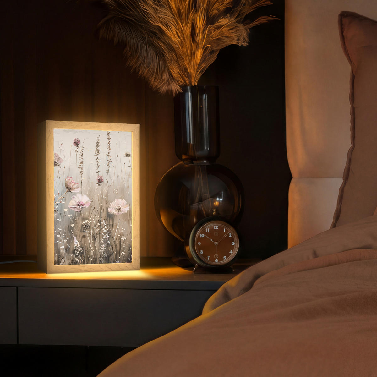 STOLNÍ LAMPA Květiny - růžová - moderní - béžová 20x30 cm - barva akácie, kompozitní dřevo (8/20/30cm) - OnlyWow