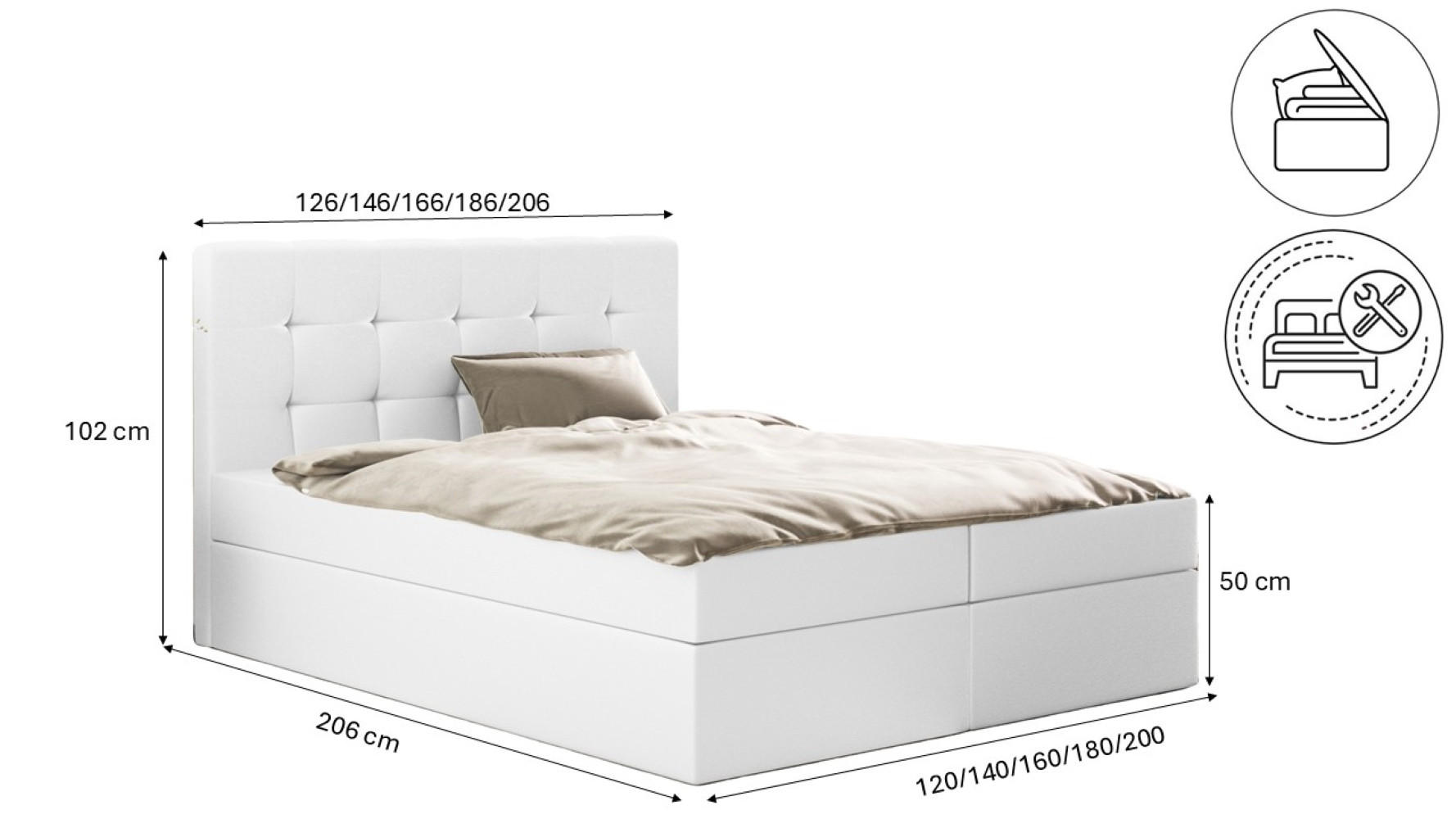 Thumbnail - Kaiser Möbel Boxbett, Weiß, Holz, H3, 180x200 cm, Schlafzimmer, Betten, Boxspringbetten