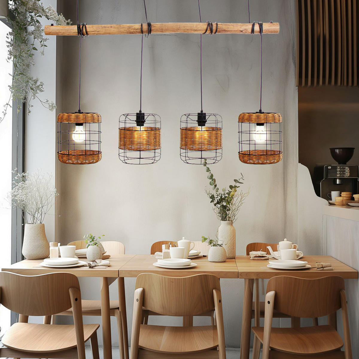 HÄNGELEUCHTE Metall Braun geflochten 4 Flammig - Braun, Holz (120/24/150cm) - Nowa