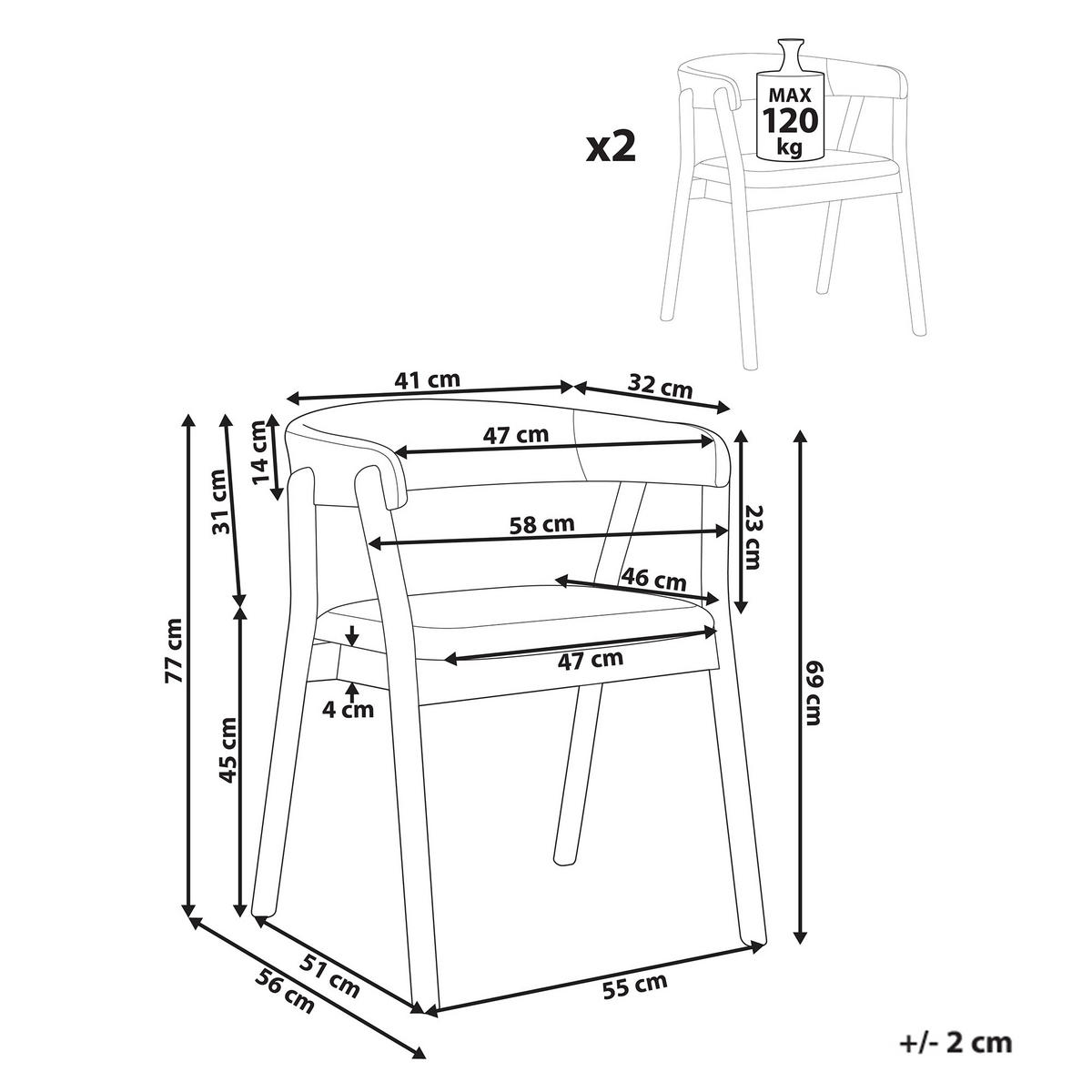 ESSZIMMERSTUHL 2er-Set Hellgrau Mylo - Hellgrau/Braun, Textil (58/77/56cm) - Beliani