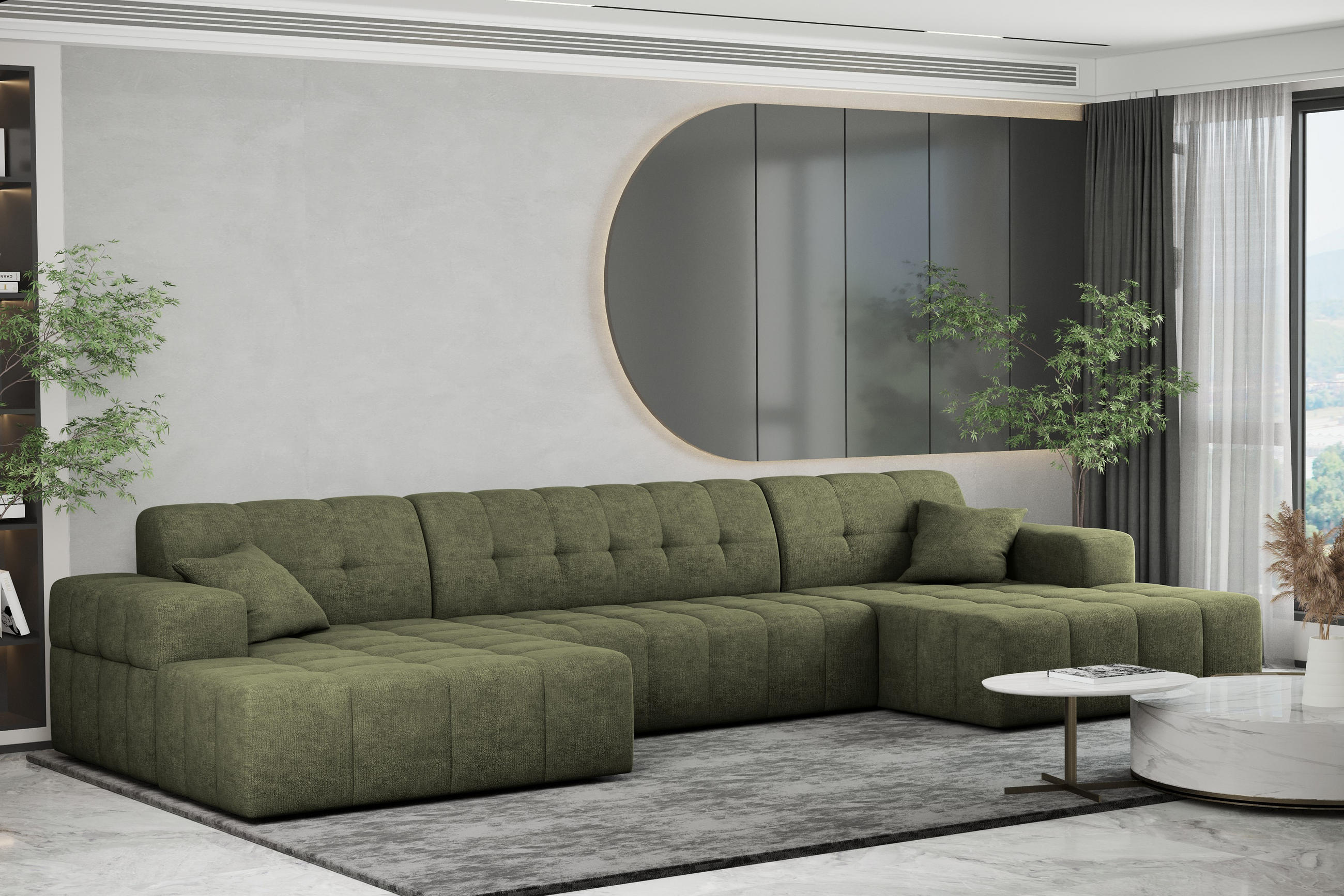ECKSOFA U-form NIMES Stoff Perfect Harmony Grün - Grün, Holz/Kunststoff (168/350cm) - Kaiser Möbel