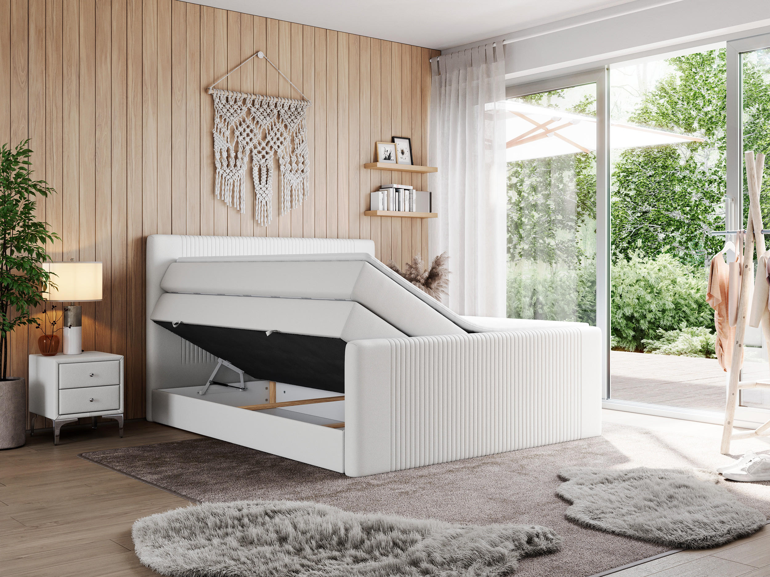 Thumbnail - MKS Boxspringbett, Weiß, Textil, 2-Sitzer, H4, Rechteckig, 200x200 cm, Schlafzimmer, Betten, Boxspringbetten