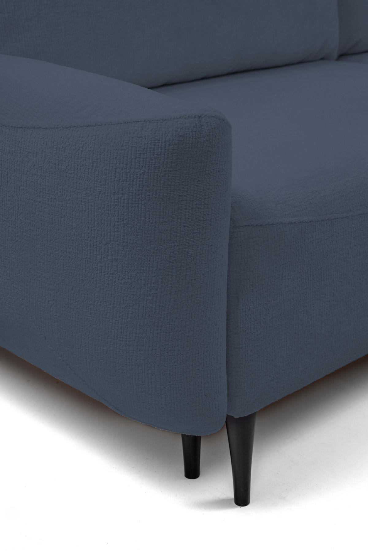 SOFA BOHO Mit Schlaffunktion Und Bettkasten, Wellenfederung, PUR-Schaum, Holzfüße, lose Rückenkissen, freistehend, 244x102x92 cm Dark blue - Dunkelblau, Holz/Textil (244/92/102cm) - DomoHome