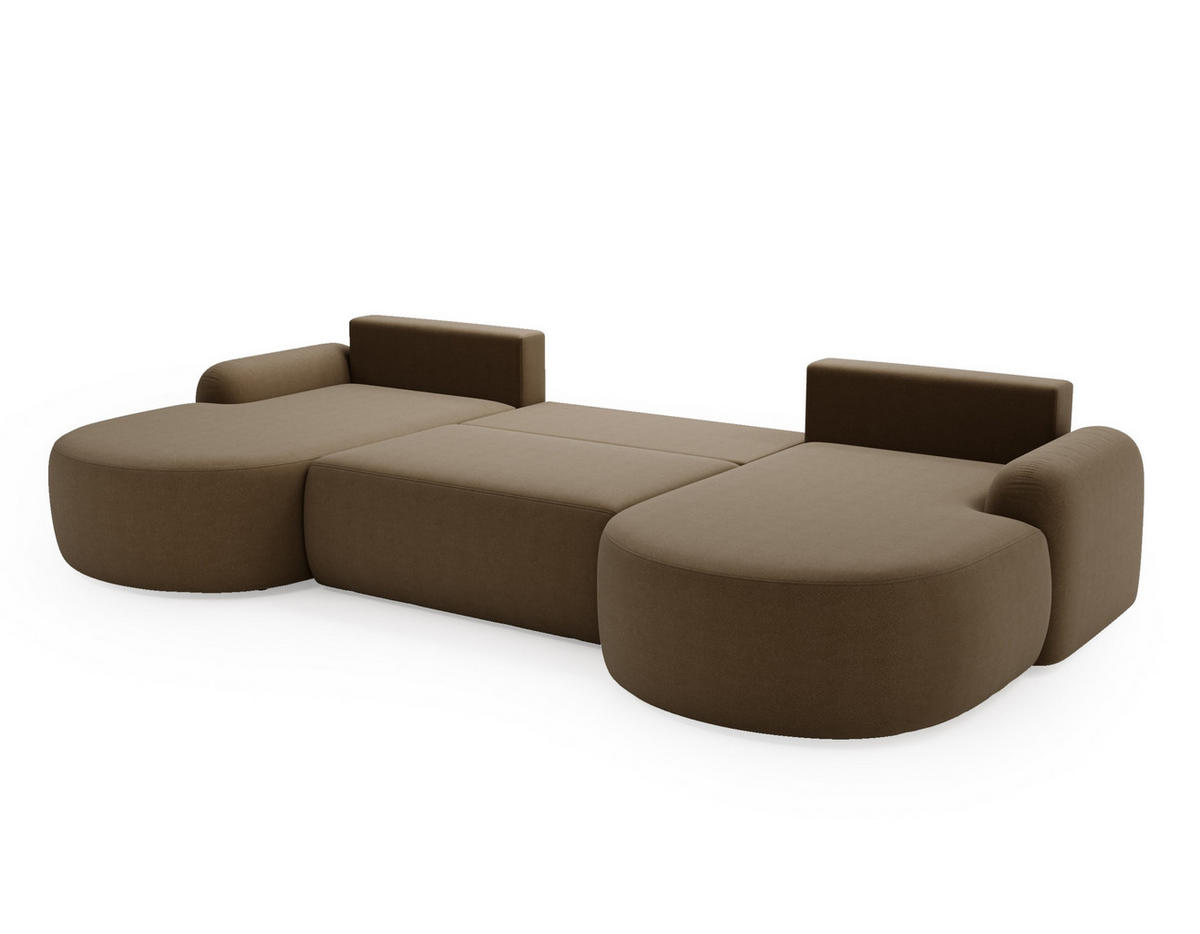 WOHNLANDSCHAFT Cloudy Braun, mit abgerundeten Seiten und Kissen - Braun, Holzwerkstoff (377/92/177cm) - Bettso