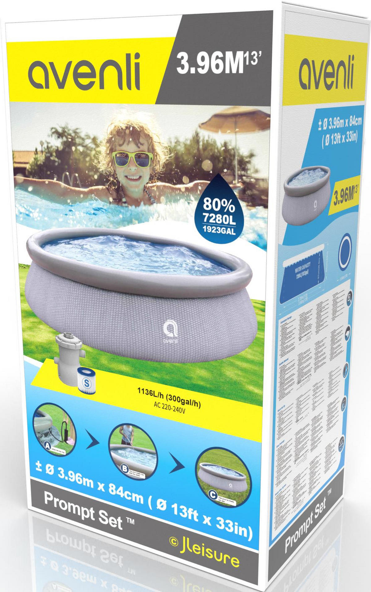 POOL Komplettset Aufstellpool Prompt Set rund 396 x 84 cm grau mit Filterpumpe - Grau, Kunststoff (396/84/396cm) - Avenli