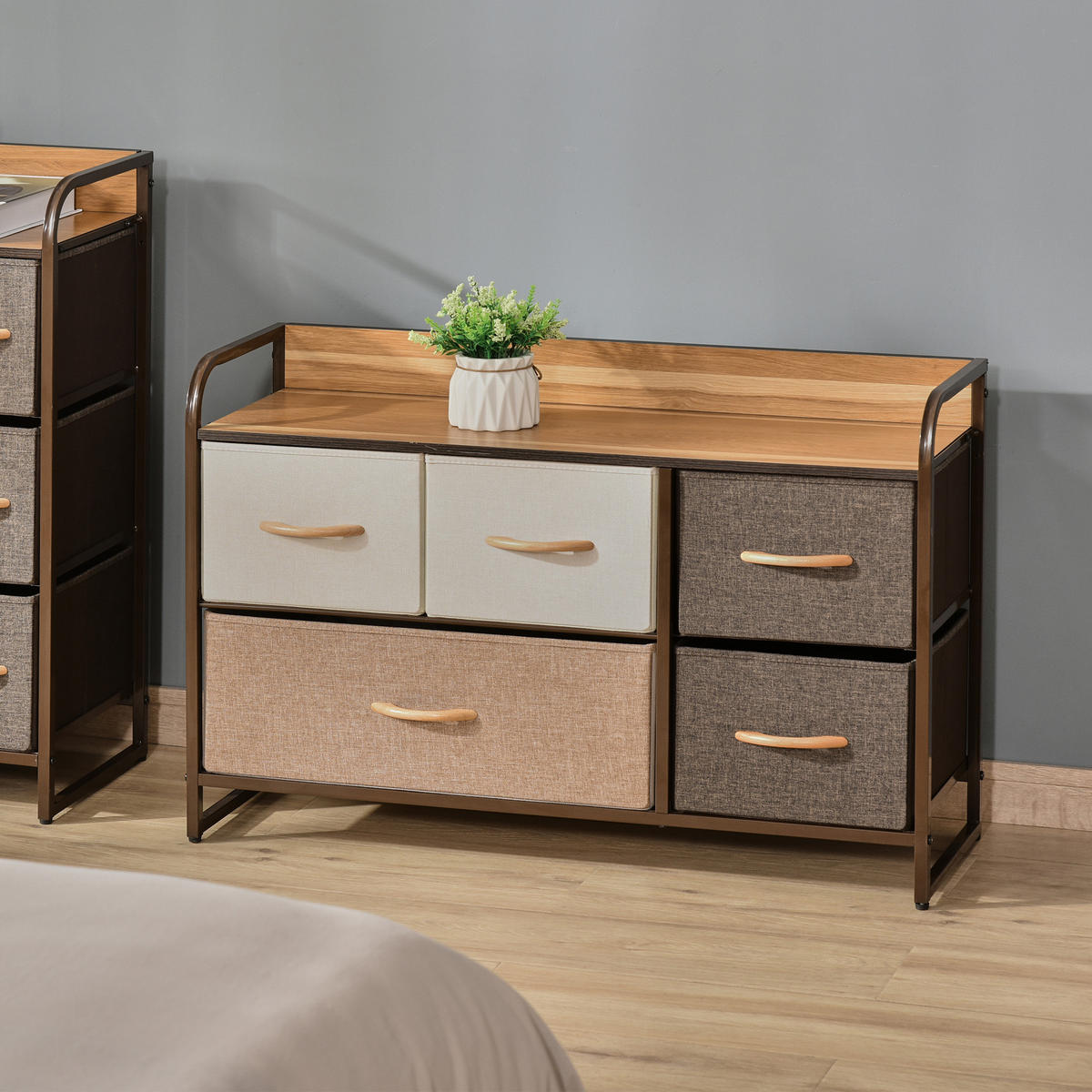 KOMMODE DE-12340 5 Schubladen 87,5/29/58 cm Mehrfarbig - Multicolor, Holzwerkstoff (87.5/58/29cm) - ComfortXL