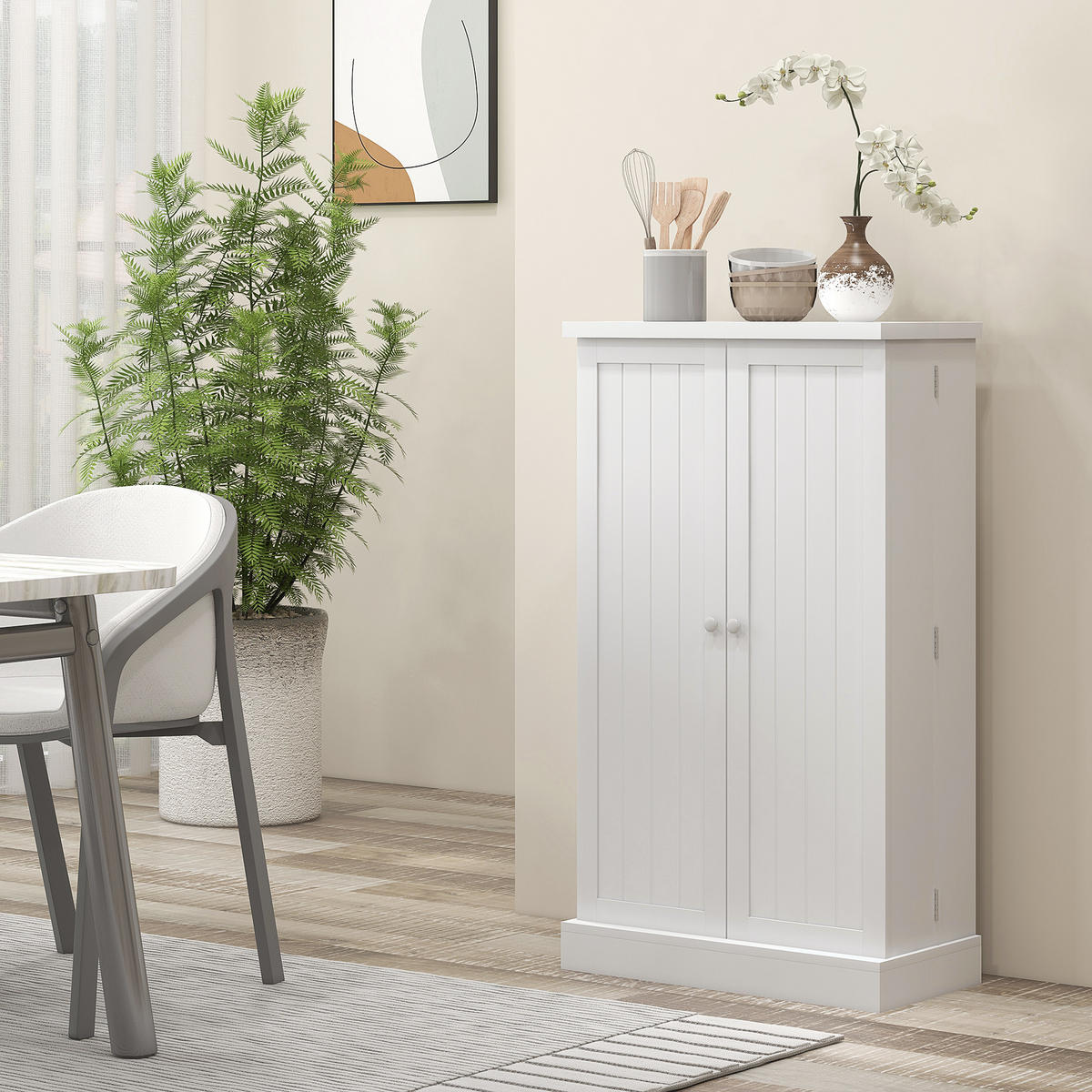 MEHRZWECKSCHRANK DE-11082 5 Böden + Türregale mit 12 Fächern Weiß - Weiß, Holzwerkstoff (30/104/60cm) - ComfortXL
