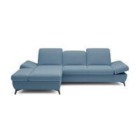 ECKSOFA FELICE L-S Blau Geflochtener Stoff mit Schlaffunktion - Blau, Holz (284/166cm) - MASSENO