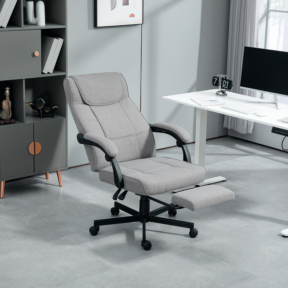 BÜROSTUHL mit Massagefunktion Ergonomischer Chefsessel mit Liegefunktion - Grau, Kunststoff (65/117/70cm) - HOMCOM