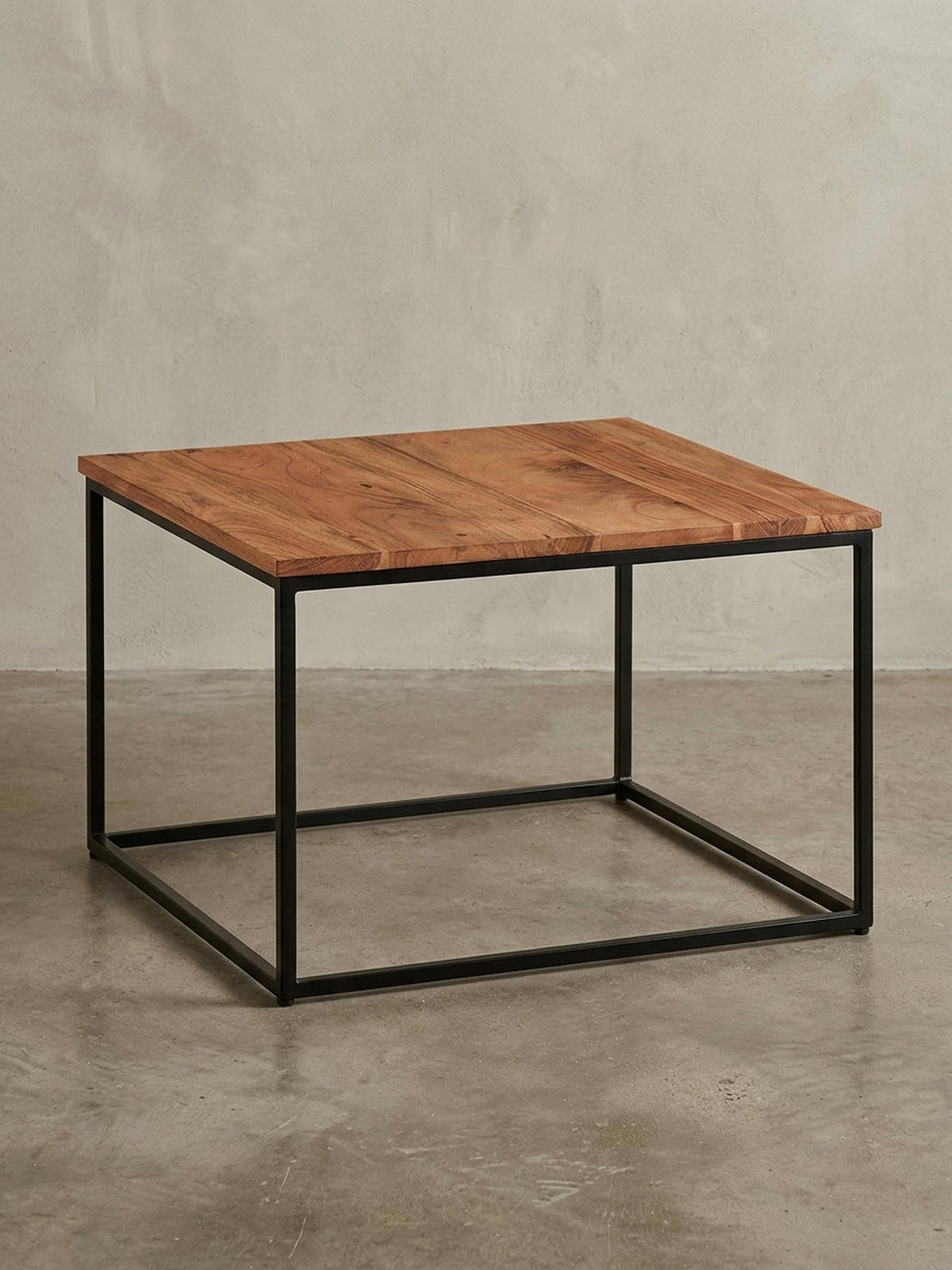 COUCHTISCH Industrial, Akazienholz mit Eisengestell, handgefertigt, robust und stabil - Beige/Schwarz, Holz/Metall (60/60/41cm) - KADIMA DESIGN