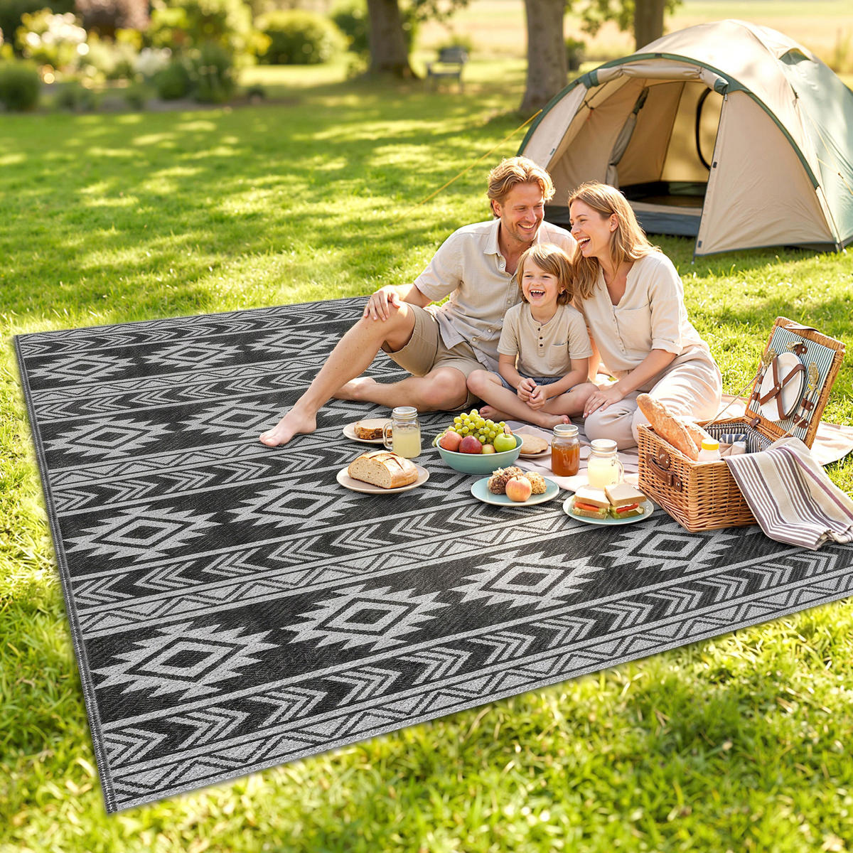 VENKOVNÍ KOBEREC, 310 g/m² PP, černá + šedá - šedá/černá, plast (274/182cm) - Outsunny