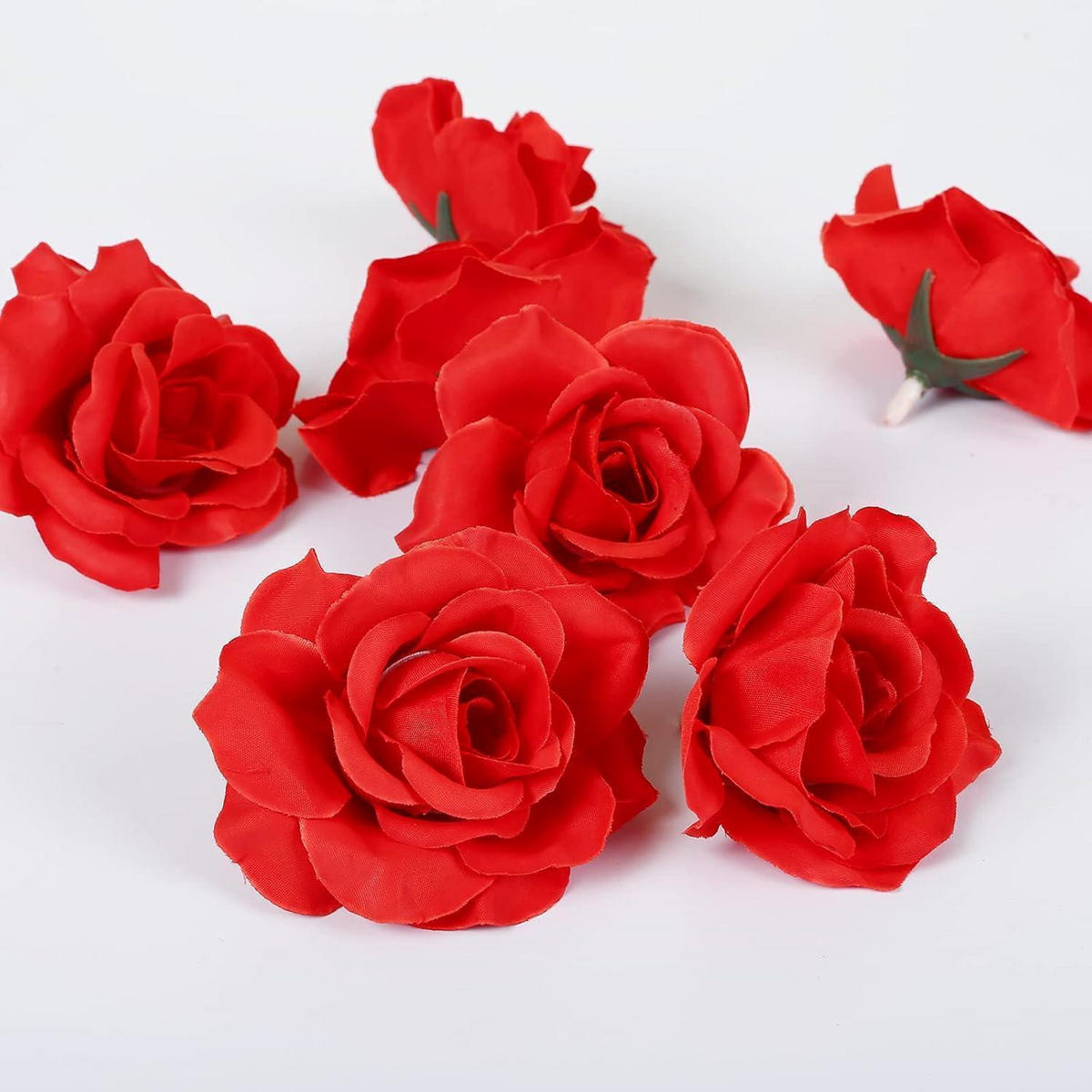 KUNSTBLUMEN Rosenköpfe 50-teiliges Set Rot 6 cm - Rot, Textil (4.3cm)