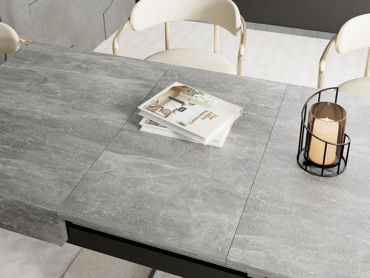 COUCHTISCH Cavetta X höhenverstellbar ausziehbar, Grauer Beton 120-200/80/27-76 cm - Hellgrau/Schwarz, Holzwerkstoff/Metall (80/120/76cm) - WFL GROUP