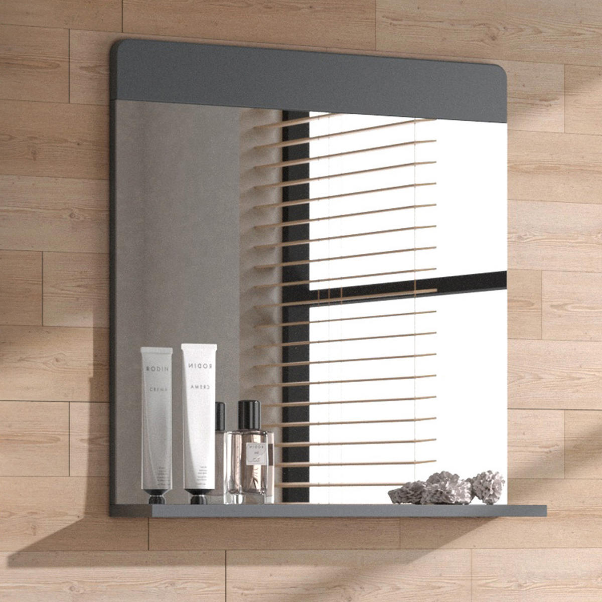 BADEZIMMERSPIEGEL Izan Grau 60 x 62 cm - Grau, Glas (60/62/12cm) - Vicco
