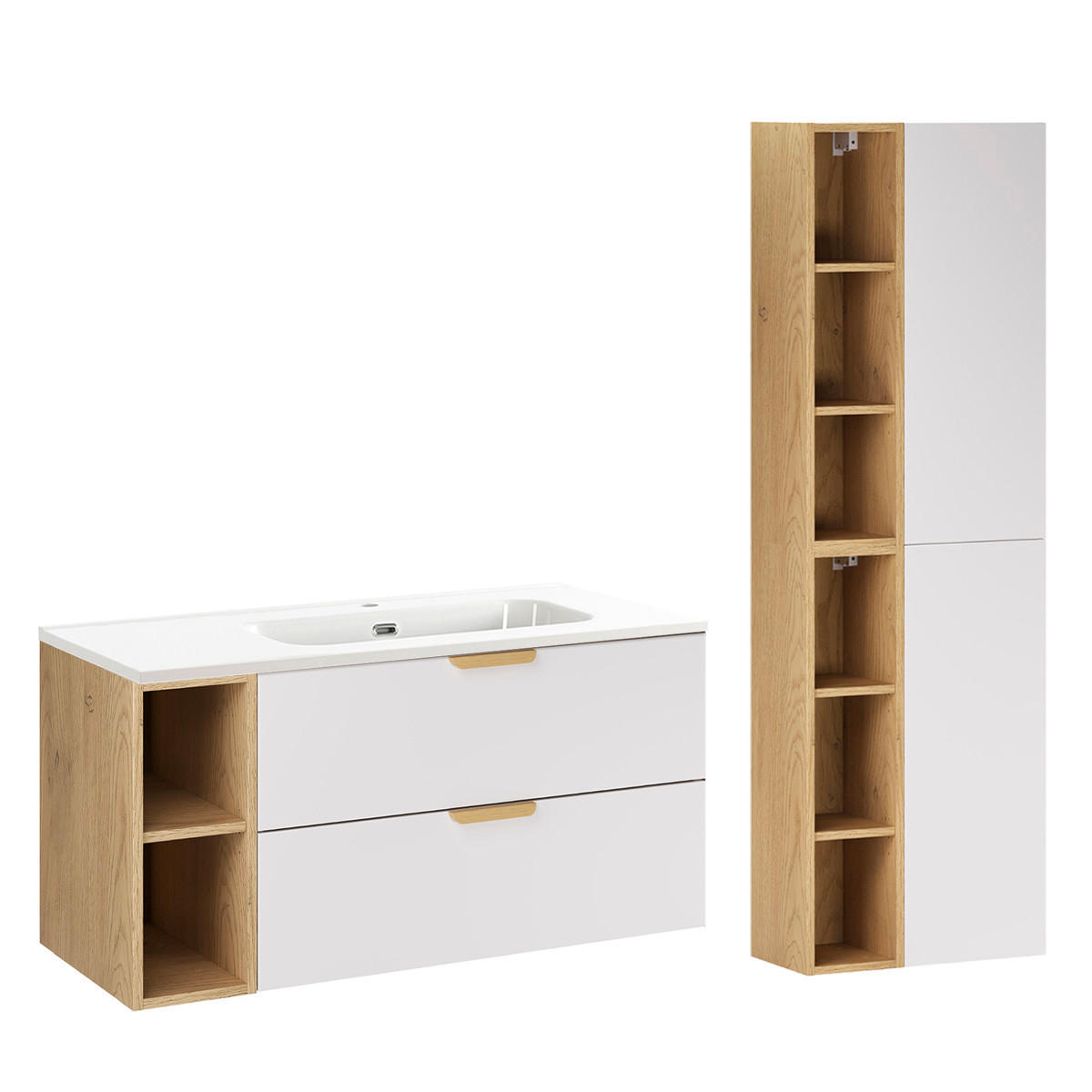 BADMÖBEL 101cm Oria 2er-Set Weiß - Weiß, Holzwerkstoff (101/50/46cm) - Petits-meubles