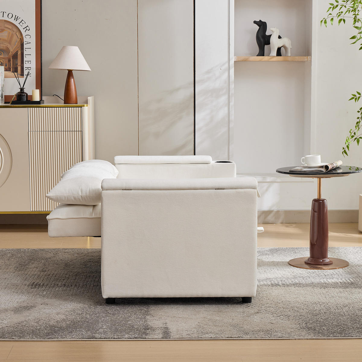 SOFA 3-in-1 Schlafsofa 2-Sitzer USB Ausziehbar Daybed Beige - Beige, Textil (140.5/82/74cm) - FLIEKS